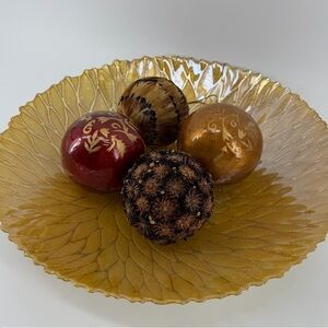 Red, Gold, Feather, & Wood Set of 4 Lightweight Decorative Orb Balls 4"